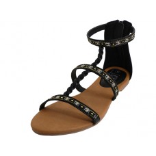 W6500L-Black - Wholesale Women's "EasyUSA" Braid Gladiator Sandals ( *Black Color ) *Close Out $3.00/Pr Case $54.00